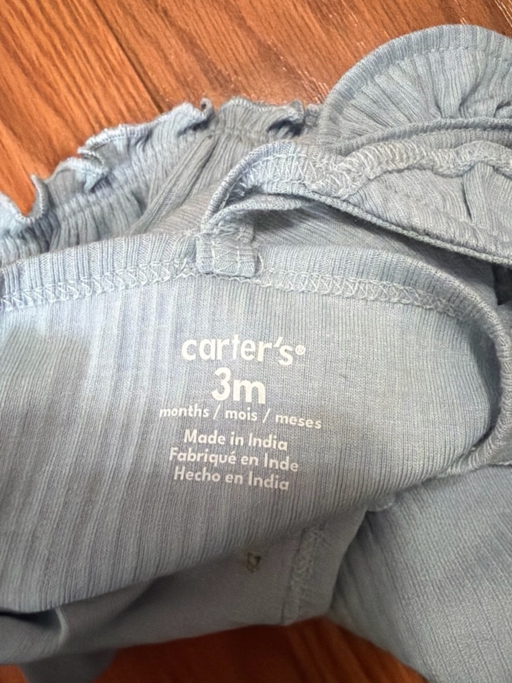 Carter’s Light Blue Ribbed Baby Romper with Ruffle Straps - Picture 3 of 3